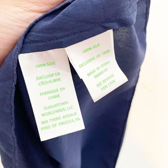 Lilly Pulitzer Navy Silk Macrame Crochet Back Dusk Top Racerback Women’s Size XS - Picture 6 of 9